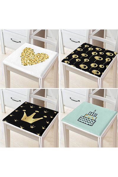Realhomes Set of 4 Gold Leaf Birthday Concept Decorative Zippered Chair Cushions