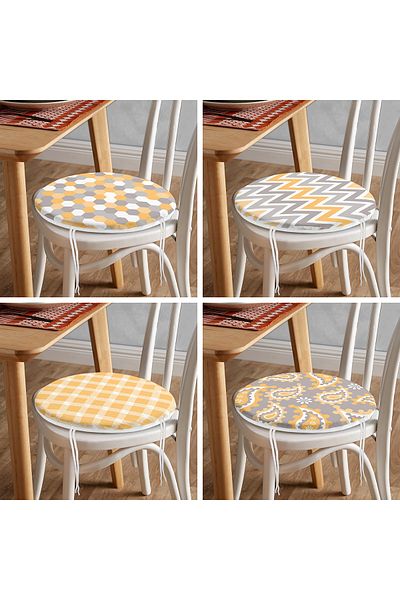 Realhomes Set of 4 Special Design Digital Printed Round Zippered Chair Cushions