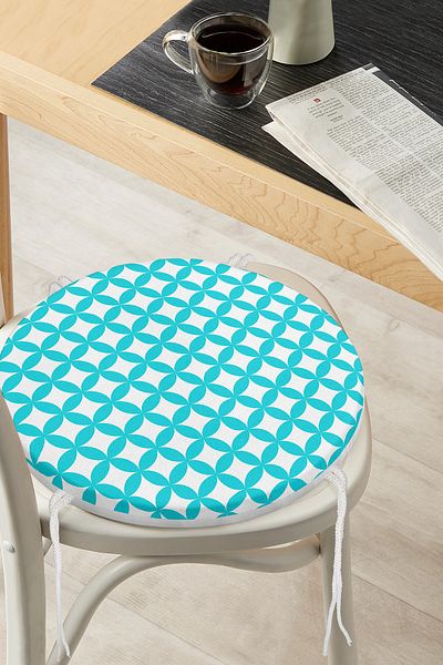 Realhomes Blue Circular Geometric Digital Printed Round Zippered Chair Cushion