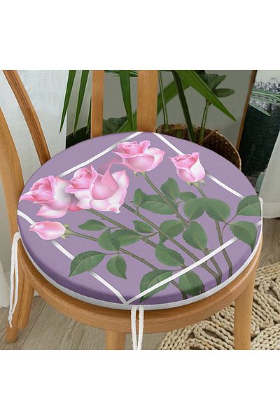 Realhomes Special Design Rose Design Digital Printed Modern Round Zippered Chair Cushion