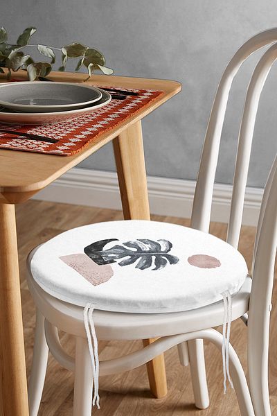 Realhomes Tropical Leaf Pattern Digital Printed Round Zippered Chair Cushion on White Background