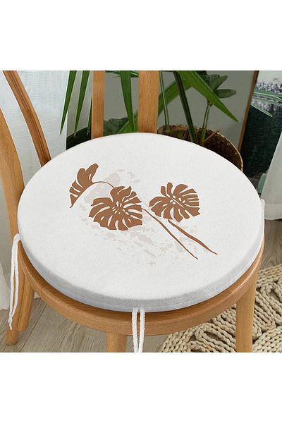 Realhomes Round Zippered Chair Cushion with Palm Leaves Motif on Gray Background