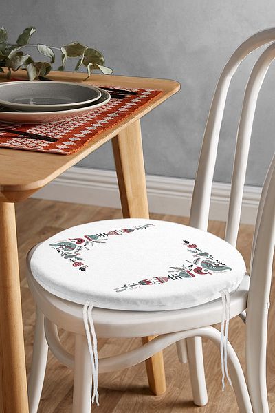 Realhomes Special Design Bird & Flower Motif Digital Printed Modern Round Zippered Chair Cushion