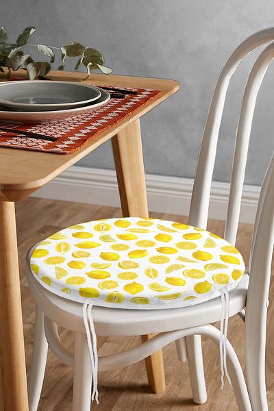 Realhomes Lemon Patterned 3D Digital Printed Round Zippered Chair Cushion
