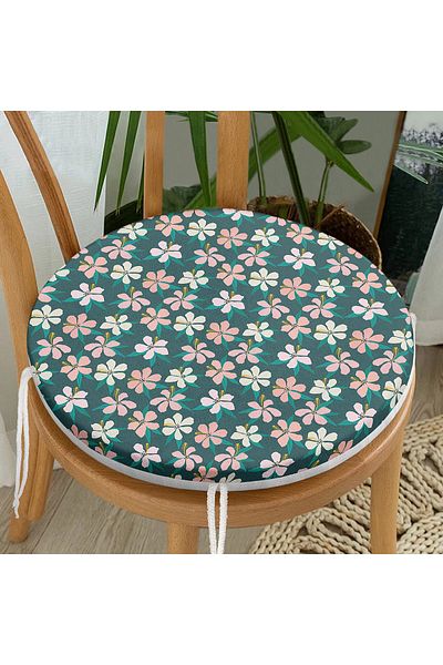 Realhomes Digital Printed Modern Round Zippered Chair Cushion with Leaf Motif on Colorful Floor