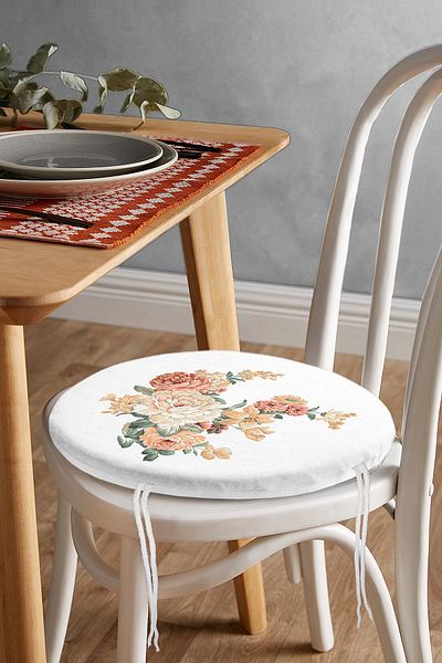 Realhomes Rose Design Digital Printed Modern Round Zippered Chair Cushion