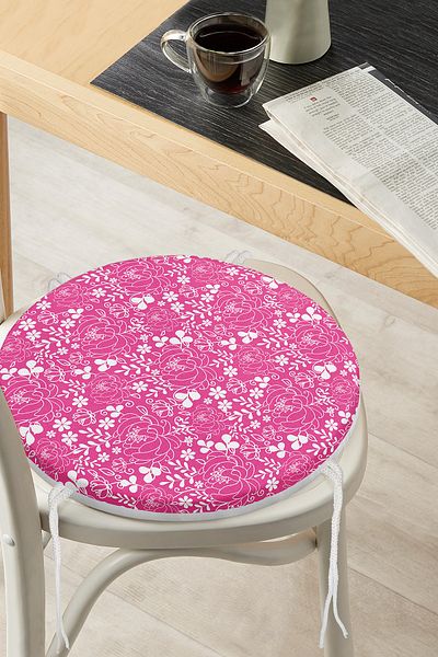 Realhomes Colorful Floral Patterned Digital Printed Modern Round Zippered Chair Cushion on the Floor