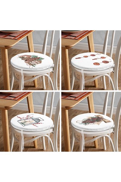Realhomes 4-Piece Digital Printed Modern Round Zippered Chair Cushion Set with Cone & Candlestick Design