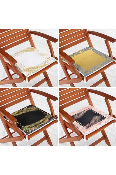 Realhomes 4-Piece Gold Detailed Marble Patterned Modern Zippered Chair Cushion Set on Colorful Floor