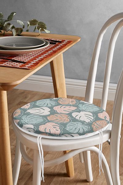 Realhomes Leaf Patterned Digital Printed Modern Round Zippered Chair Cushion with Colorful Background