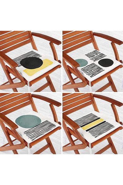 Realhomes Set of 4 Cream Floor Mid-Century Motif Modern Zippered Chair Cushions