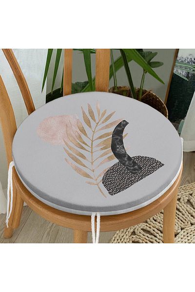Realhomes Round Zippered Chair Cushion with Gold Leaf Motif on Gray Background
