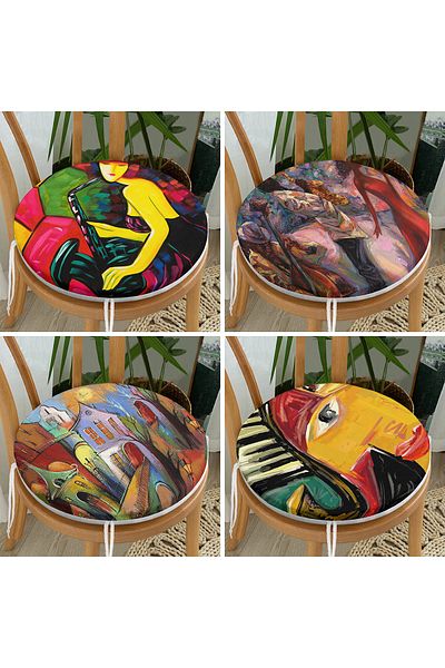 Realhomes Set of 4 Abstract Water Paint Study Designed Round Zippered Chair Cushions