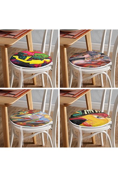 Realhomes Set of 4 Abstract Water Paint Study Designed Round Zippered Chair Cushions
