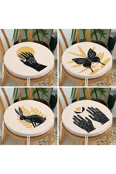 Realhomes 4-Piece Butterfly & Mehndi Special Designed Digital Printed Modern Round Zippered Chair Cushion Set