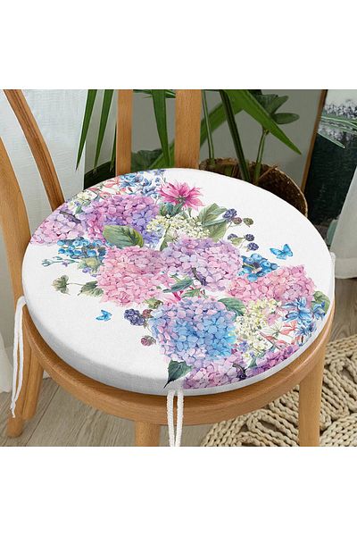 Realhomes Lilac Color Cluster Lily Patterned Digital Printed Round Zippered Chair Cushion