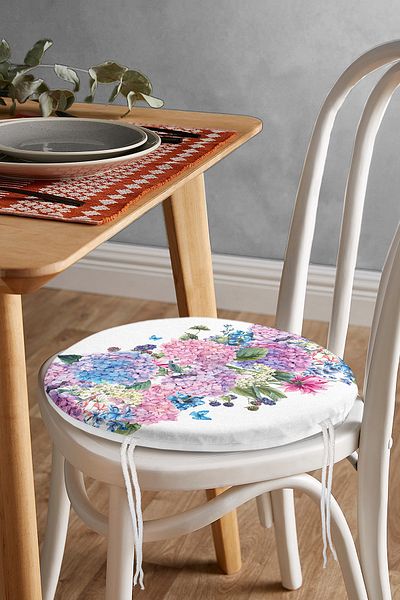 Realhomes Lilac Color Cluster Lily Patterned Digital Printed Round Zippered Chair Cushion