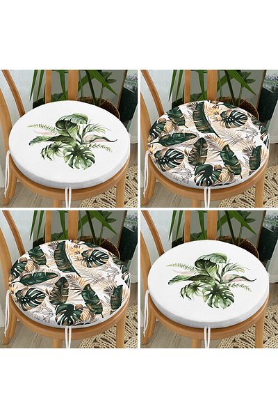 Realhomes 4-Piece Tropical Leaf Special Designed Digital Printed Modern Round Zippered Chair Cushion Set