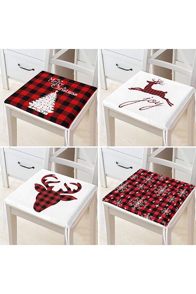 Realhomes Set of 4 Plaid Floor Christmas Patterned Zippered Chair Cushions