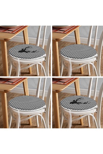 Realhomes Set of 4 Herringbone Designed Deer Motif Round Zippered Chair Cushions