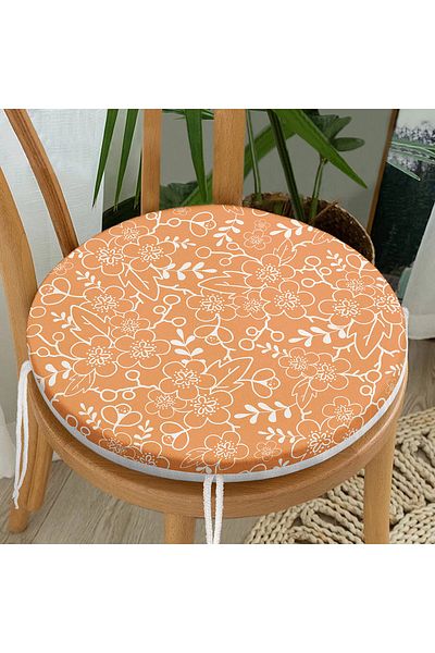 Realhomes Colorful Floral Patterned Digital Printed Modern Round Zippered Chair Cushion on the Floor