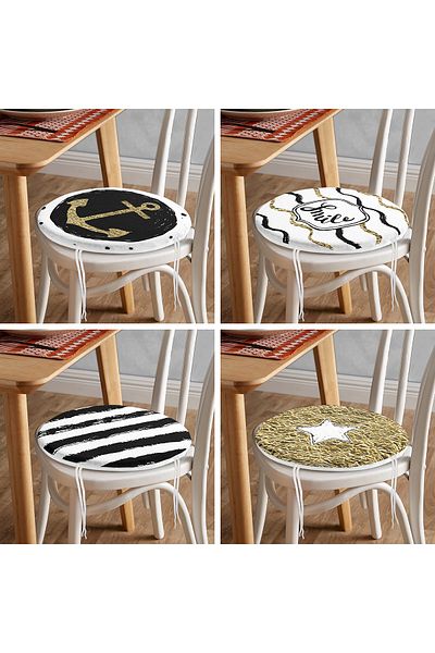 Realhomes 4-Piece Modern Round Zippered Chair Cushion Set with Gold Detail on White Background