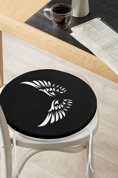 Realhomes White Wings Round Zippered Chair Cushion Appearing on Black Floor