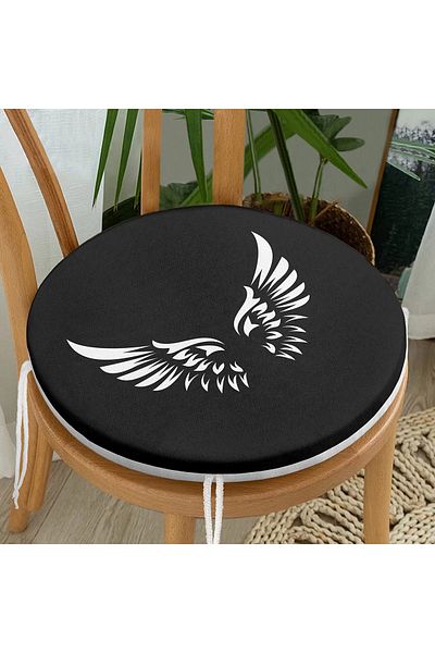 Realhomes White Wings Round Zippered Chair Cushion Appearing on Black Floor