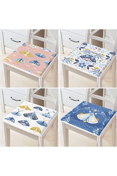 Realhomes 4-Piece Butterfly Special Designed Digital Printed Modern Zippered Chair Cushion Set