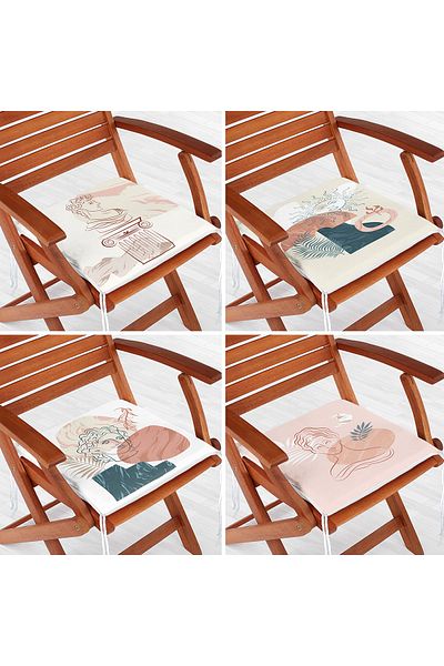 Realhomes 4-Piece Modern Zippered Chair Cushion Set with Onedraw Drawing on Colorful Floor