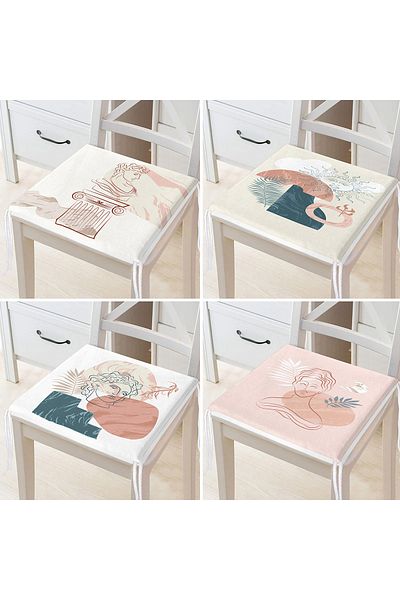 Realhomes 4-Piece Modern Zippered Chair Cushion Set with Onedraw Drawing on Colorful Floor