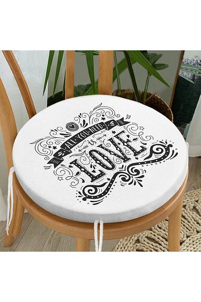 Realhomes Love Digital Printed Digital Round Zippered Chair Cushion
