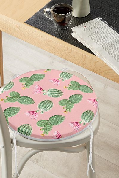 Realhomes Digital Printed Modern Round Zippered Chair Cushion with Cactus Pattern on Colorful Floor