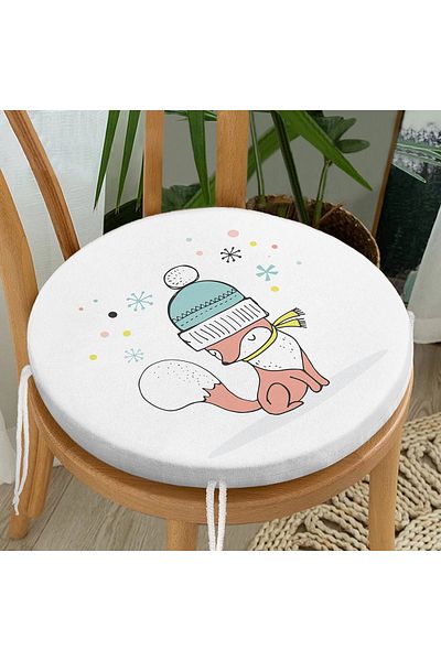 Realhomes Modern Round Zippered Chair Cushion with Cute Fox Pattern on White Background