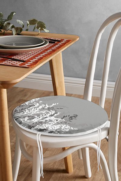 Realhomes Special Design Round Zippered Chair Cushion with White Flower Motif on Gray Background