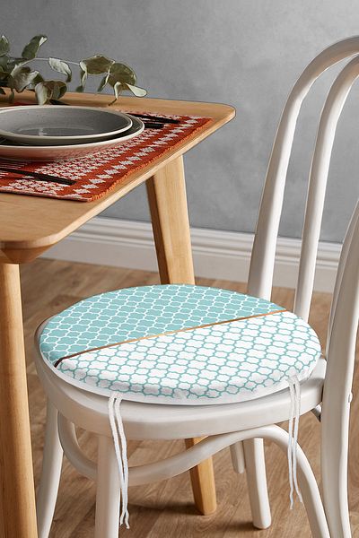 Realhomes Mint Green & White Ogea Patterned Digital Printed Modern Round Zippered Chair Cushion