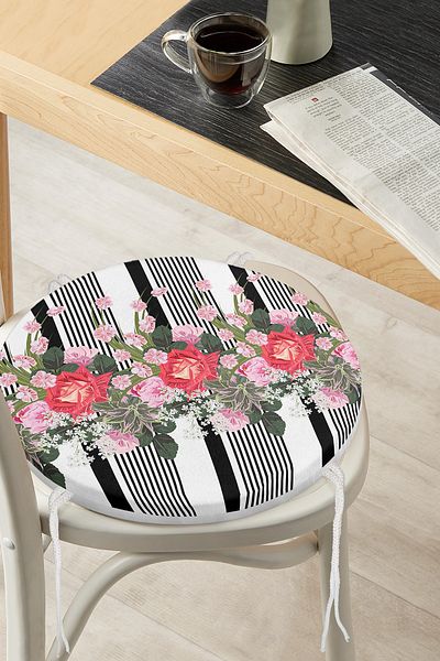 Realhomes Sheet Music Themed Digital Printed Round Zippered Chair Cushion
