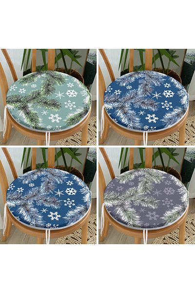 Realhomes 4-Piece Colorful Modern Round Zippered Chair Cushion Set with Snowflake Pattern on the Floor