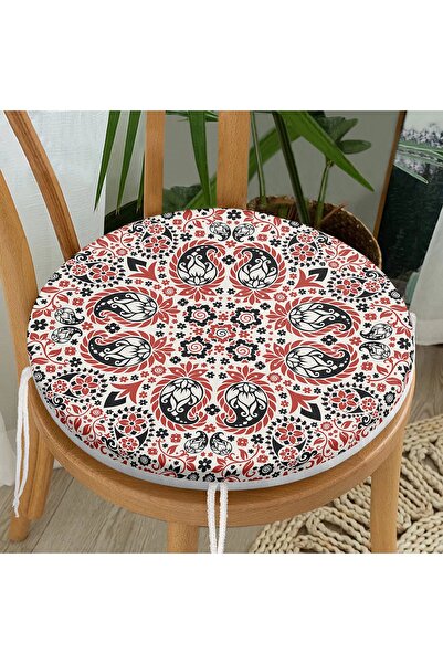 Realhomes Etnik Motifli Dijital Baskılı Modern Yuvarlak Fermuarlı Sandalye Mi...
