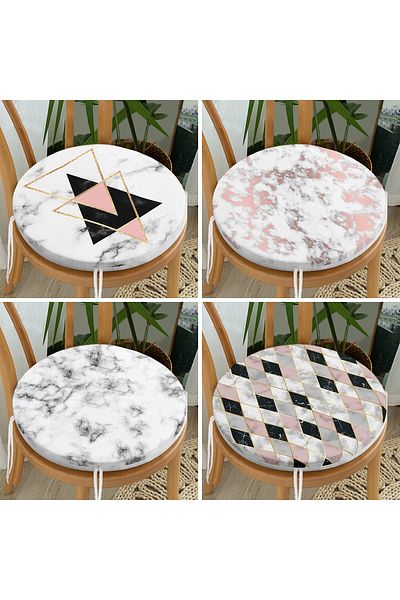 Realhomes Set of 4 Geometric Patterned Marble Floor Motif Round Zippered Chair Cushions