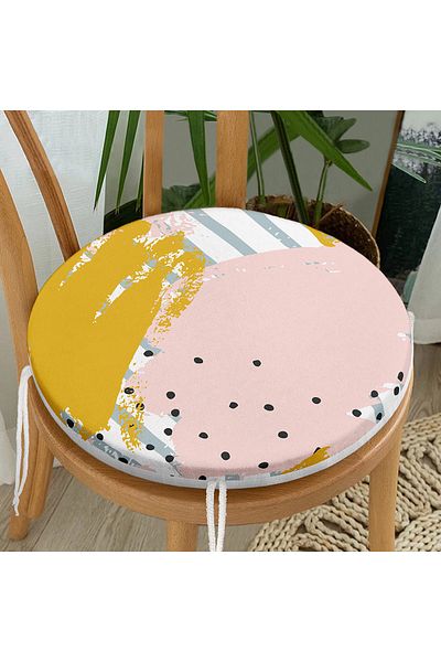 Realhomes Abstract Water Painted Drawing Patterned Modern Round Zippered Chair Cushion