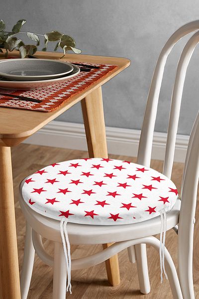 Realhomes Round Zippered Red Star Motif Chair Cushion - Digital Printed