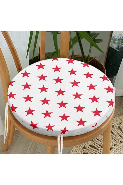 Realhomes Round Zippered Red Star Motif Chair Cushion - Digital Printed