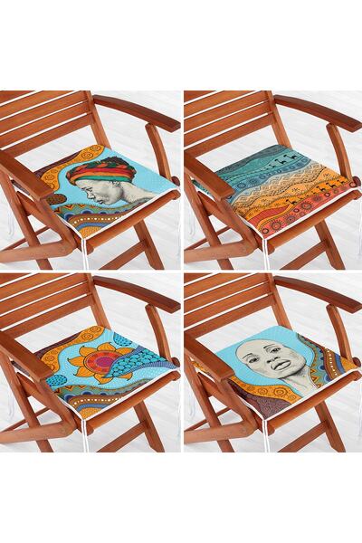 Realhomes 4'lü Etnik Tasarımlı Renkli Dijital Baskılı Modern Fermuarlı Sandal...