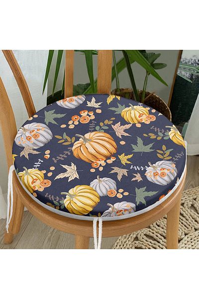 Realhomes Digital Printed Modern Round Zippered Chair Cushion with Pumpkin Pattern on Colorful Floor