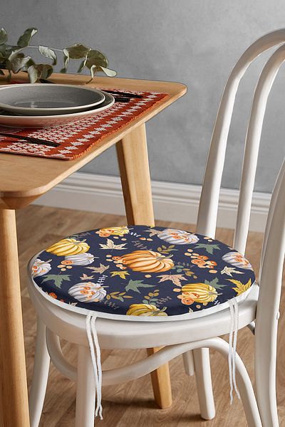Realhomes Digital Printed Modern Round Zippered Chair Cushion with Pumpkin Pattern on Colorful Floor