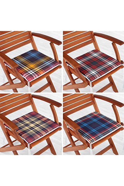 Realhomes 4'lü Ekose Özel Tasarım Fermuarlı Sandalye Minderi Seti