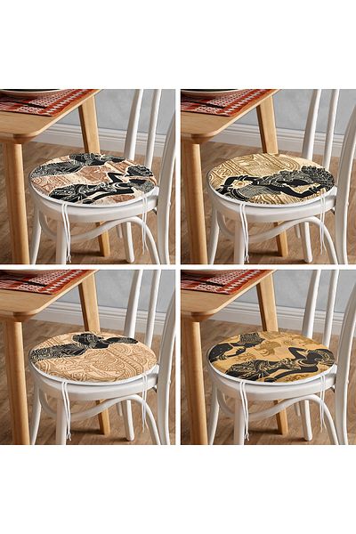 Realhomes Set of 4 Damask Patterned Arab Girl Designed Round Zippered Chair Cushions