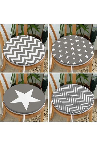 Realhomes Set of 4 Gray Zigzag and Star Motif Round Zippered Chair Cushions