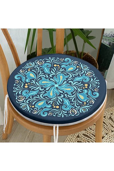 Realhomes Digital Printed Modern Round Zippered Chair Cushion with Tile Pattern on Colorful Floor